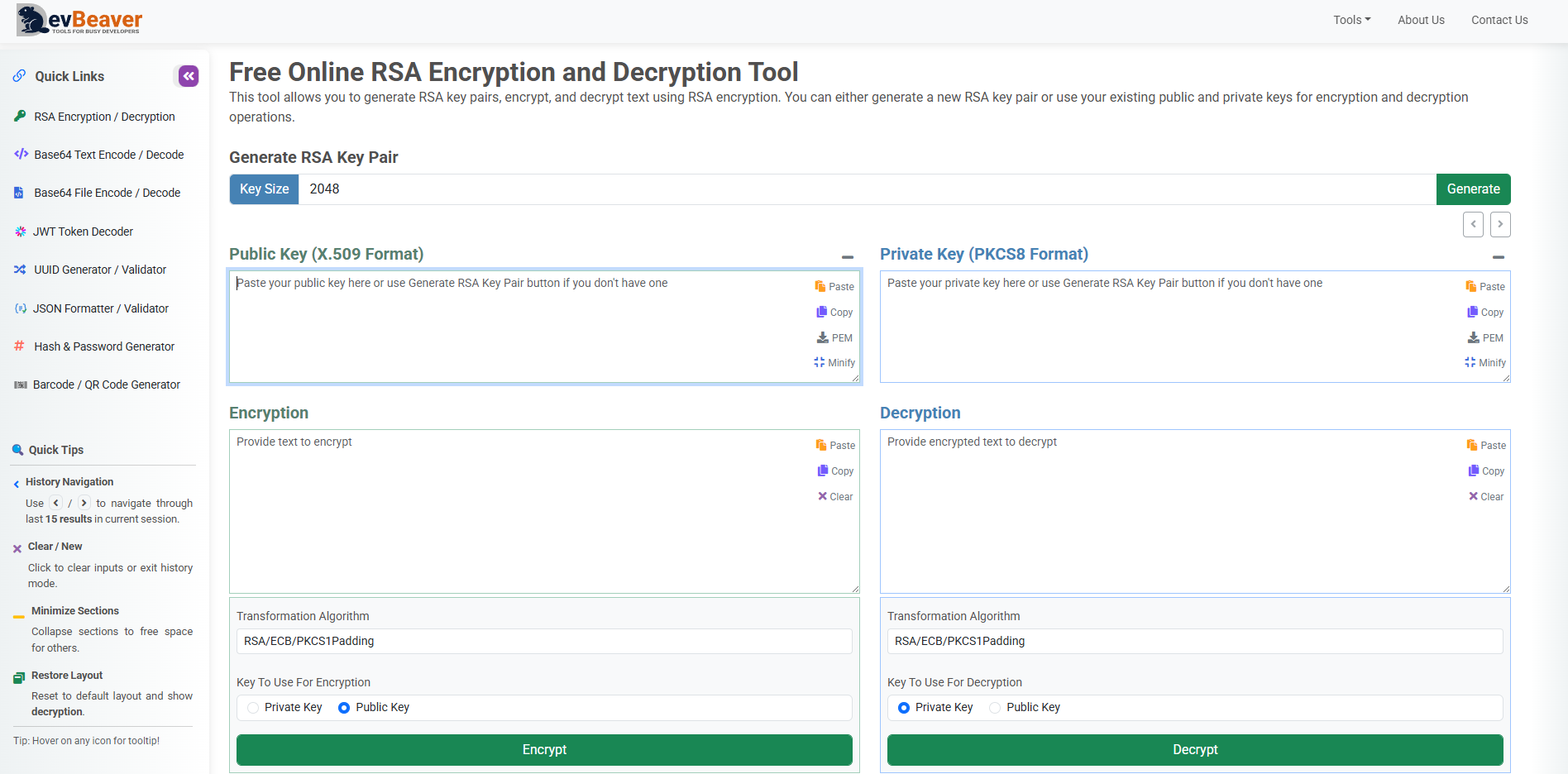 DevBeaver Tools Interface